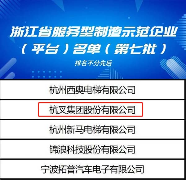 喜訊！杭叉集團(tuán)榮列浙江省服務(wù)型制造示范企業(yè)名單